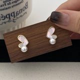 Valentines Day Simple Heart Shell Pearl Earrings