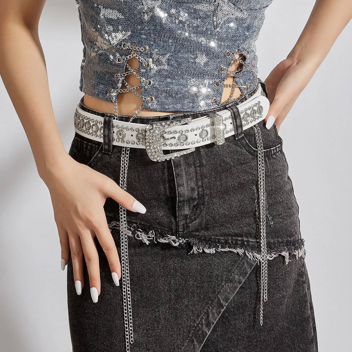 Cwabe0564_Punk Style Studded Rhinestone Belt