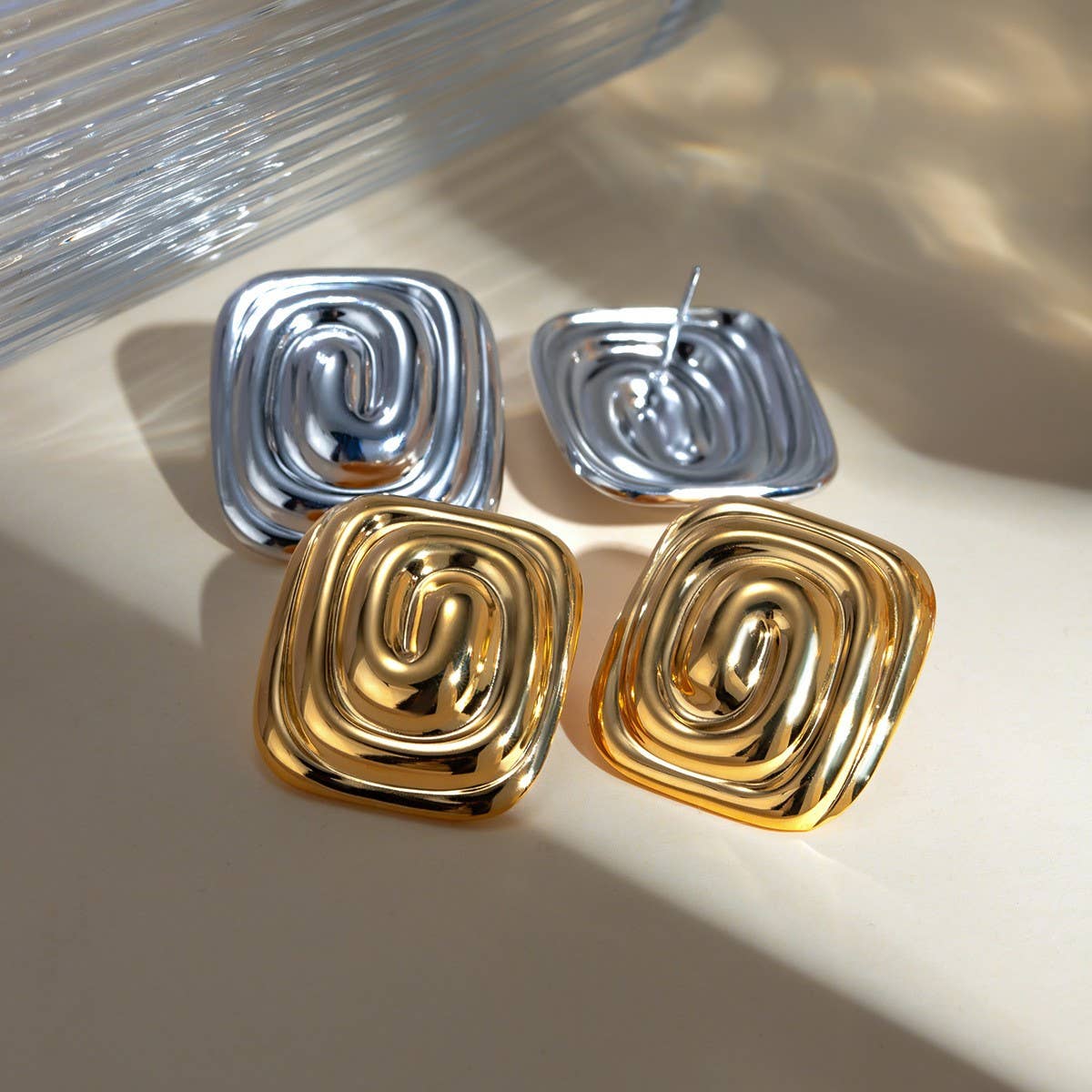 STAINLESS STEEL RECTANGULAR SPIRAL EARRINGS_CWASC1653