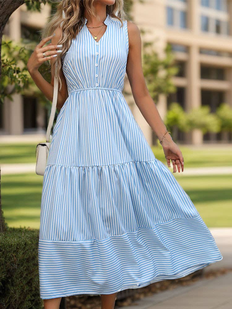 Vertical Striped Sleeveless Dress