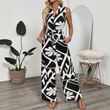 V-Neck Commuter Sleeveless Printed Jumpsuit