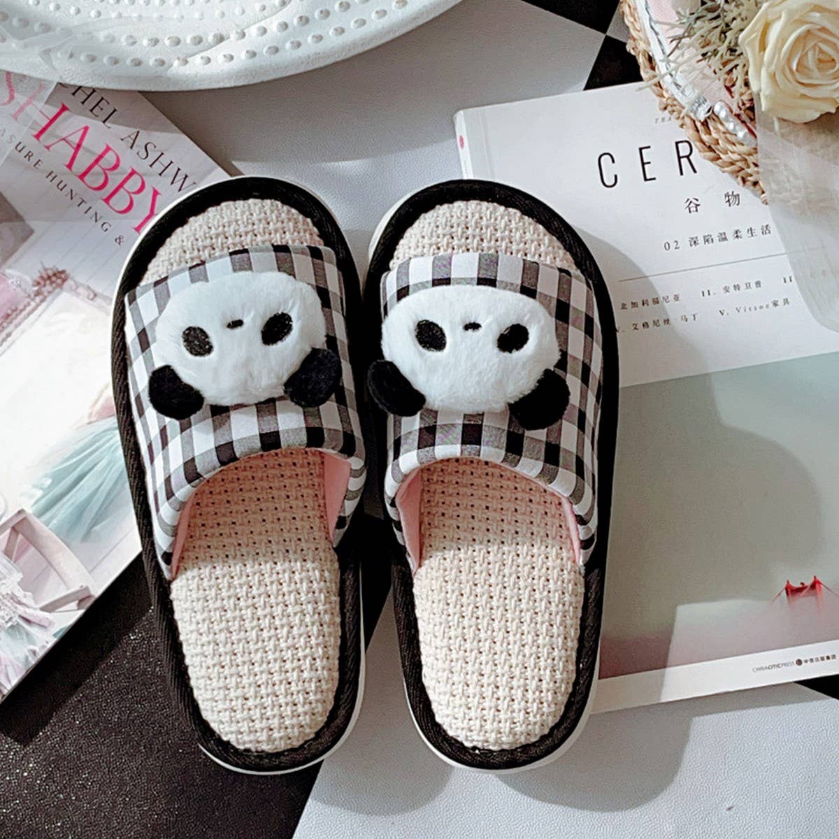 NEW CUTE PANDA LINEN SLIPPERS FOR WOMEN AT HOME_CWMM2957