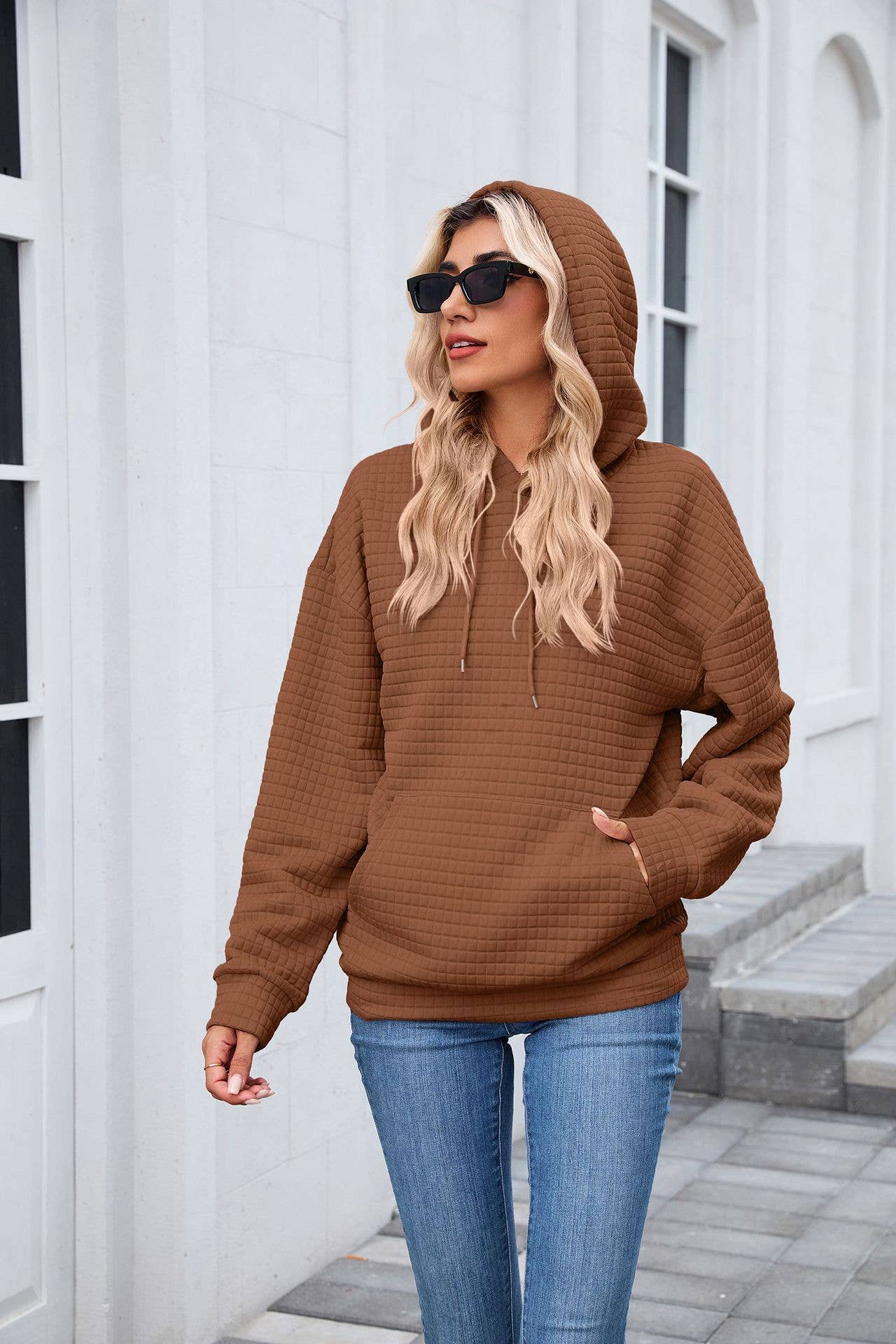 Solid-Color Hooded Loose Long-Sleeved Sweatshirt_Cwohol568