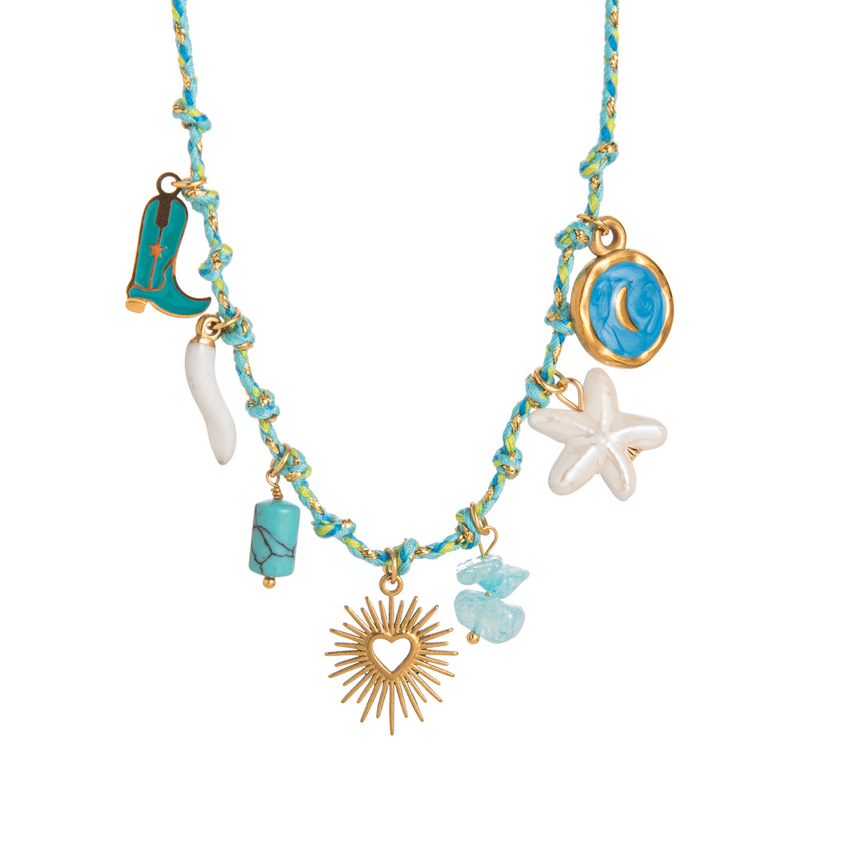 Summer Starfish Pearl Heart Beaded Necklace_Cwaje05574