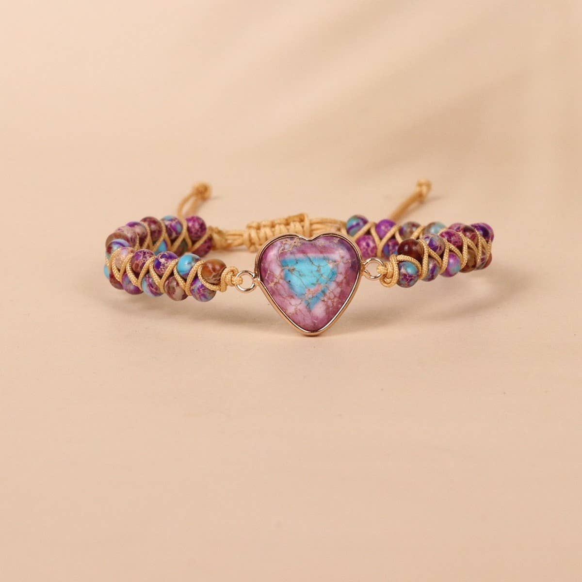 HEART SHAPED CHARM NATURAL STONE WOVEN BRACELET_CWAJE3915