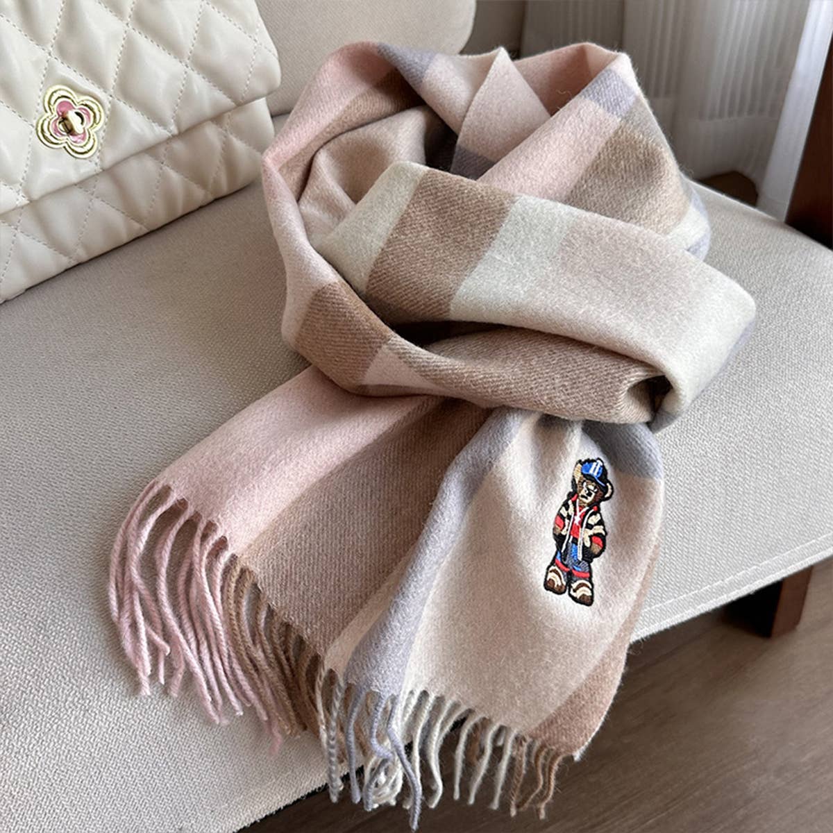 BRITISH PLAID BEAR SCARF UNISEX WINTER WARM WRAP_CWASC1496