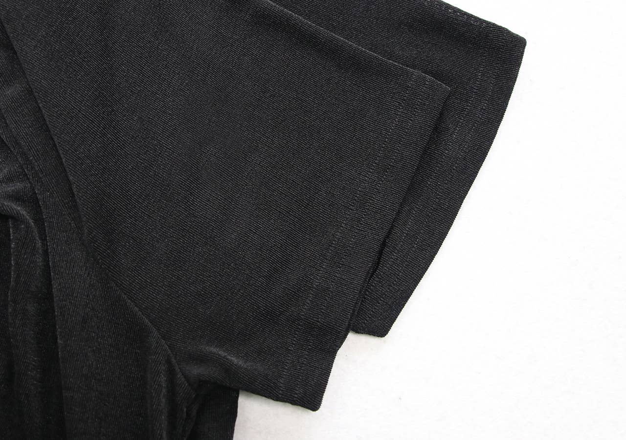 Square Neck Pleated Short Sleeve Midsize Dress