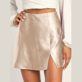 SOLID COLOR SATIN SLIT SKIRT SEXY A LINE MINISKIRT_CWBSS0375