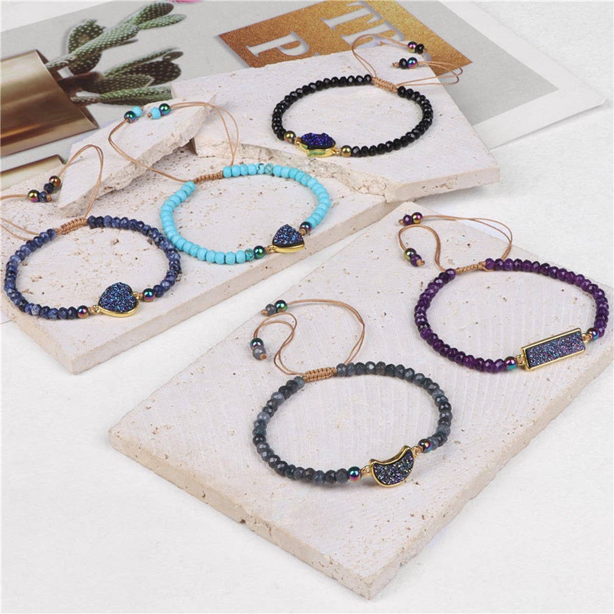 Cwaje3878_Natural Stone Beads Adjustable Braided Bracelet
