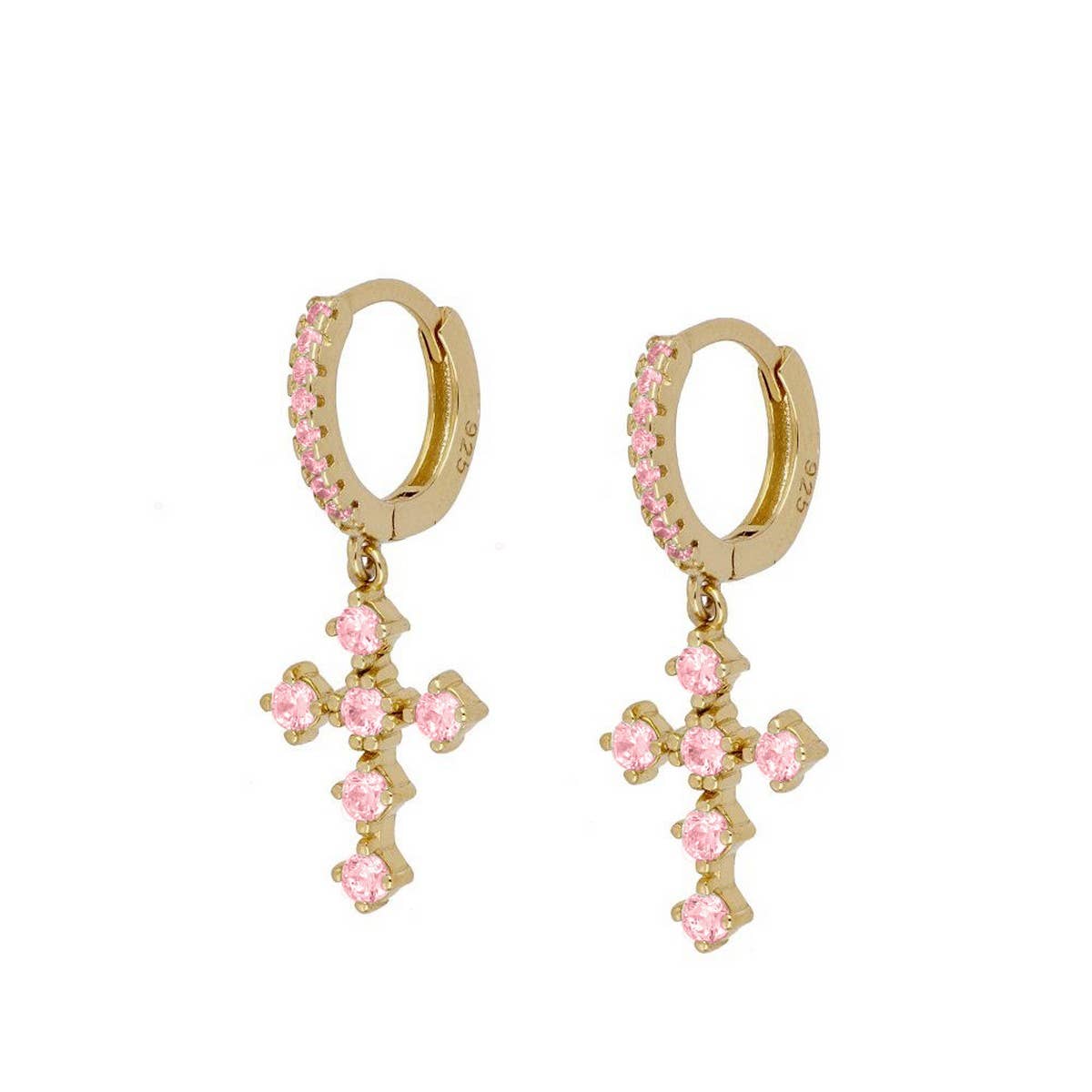 COLORFUL FRENCH CROSS DIAMOND EARRINGS_CWAJE1733