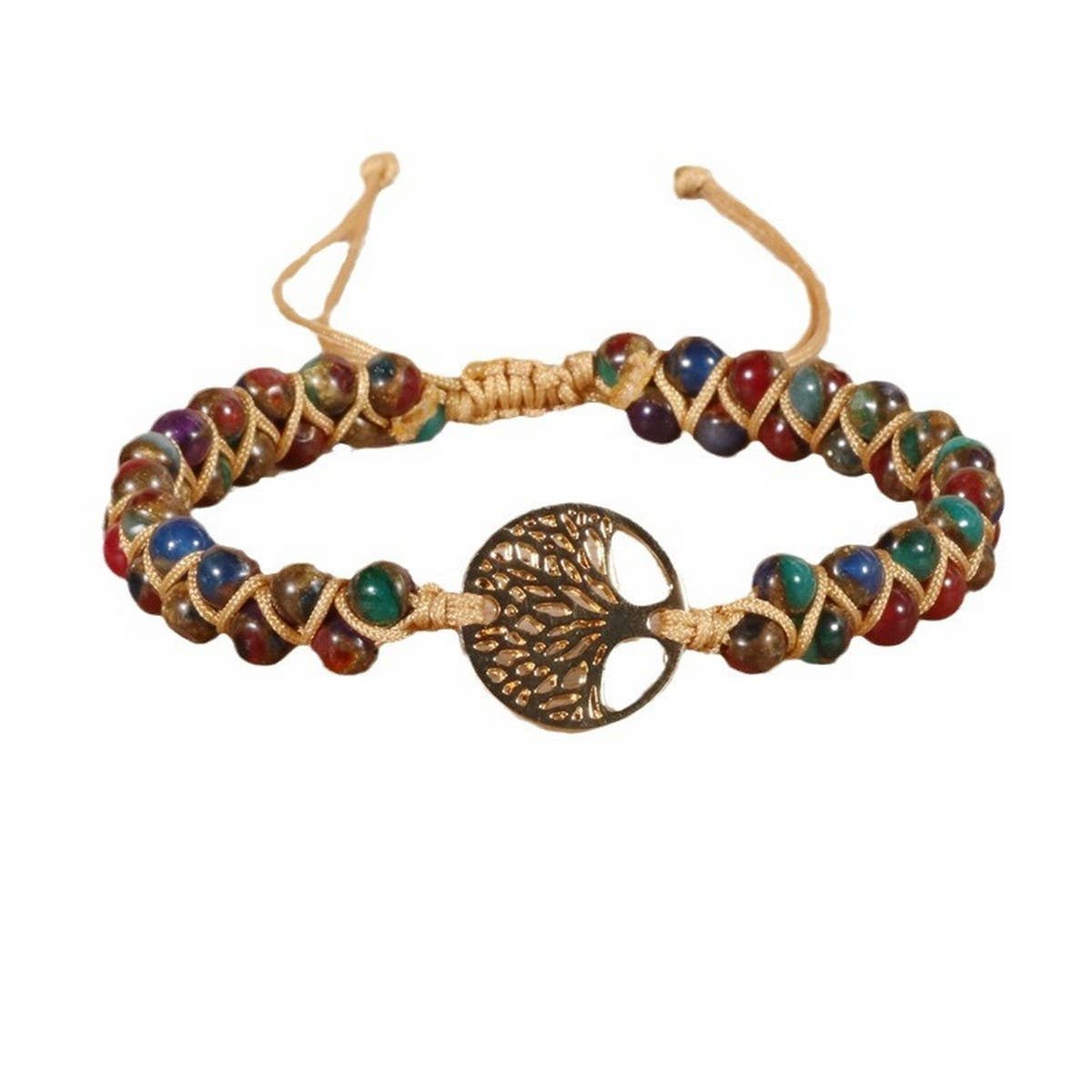 COLORED GOLD SANDSTONE TREE OF LIFE WOVEN BRACELET_CWAJE3959