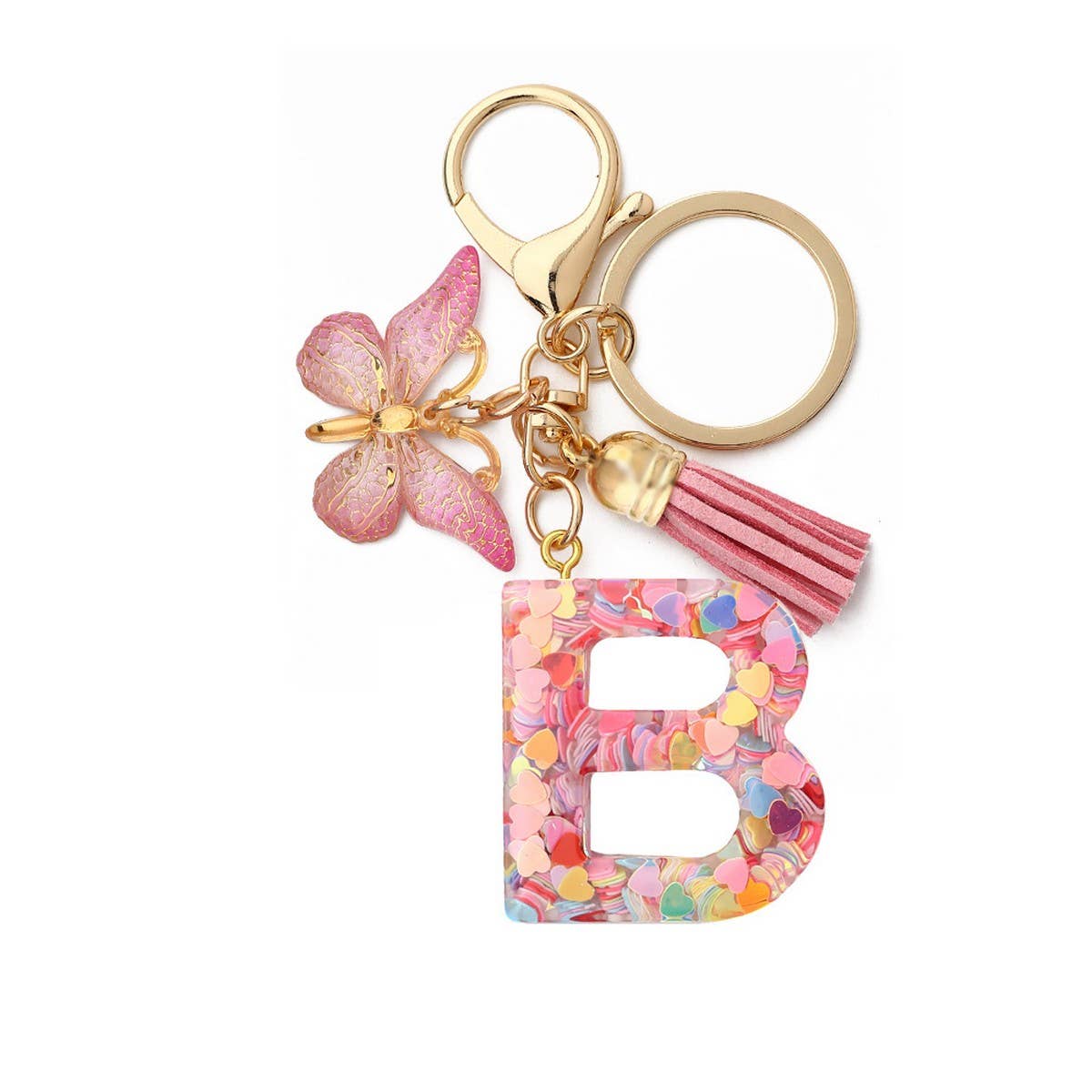 GLITTER RESIN LETTER BUTTERFLY KEYCHAIN_CWMM6866