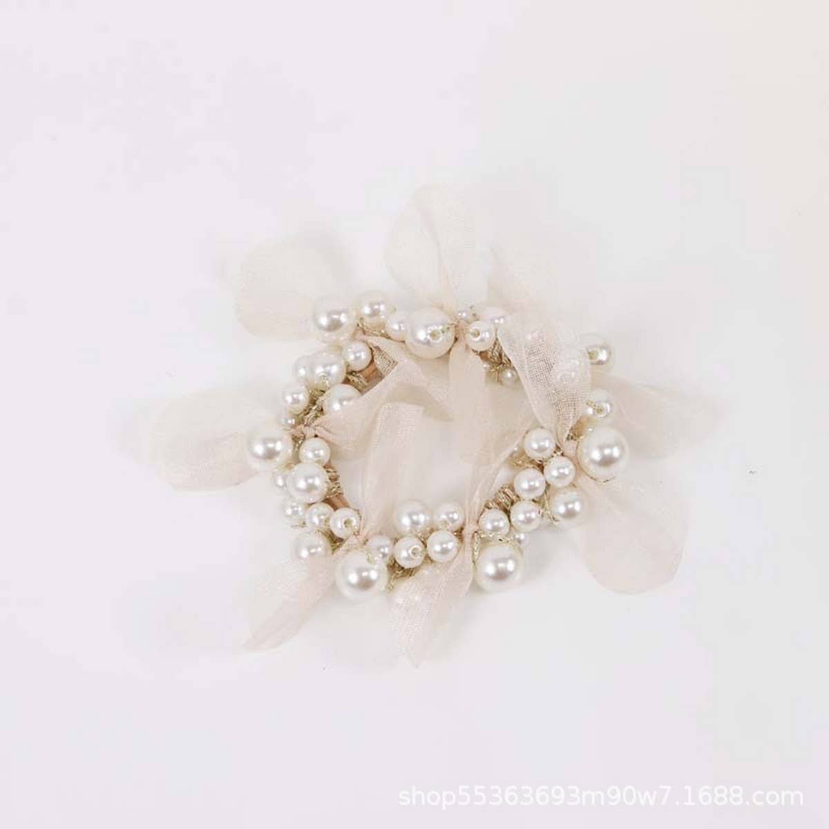 ELEGANT LACE PEARL HAIR TIE BUN PONYTAIL BAND_CWAHA6875