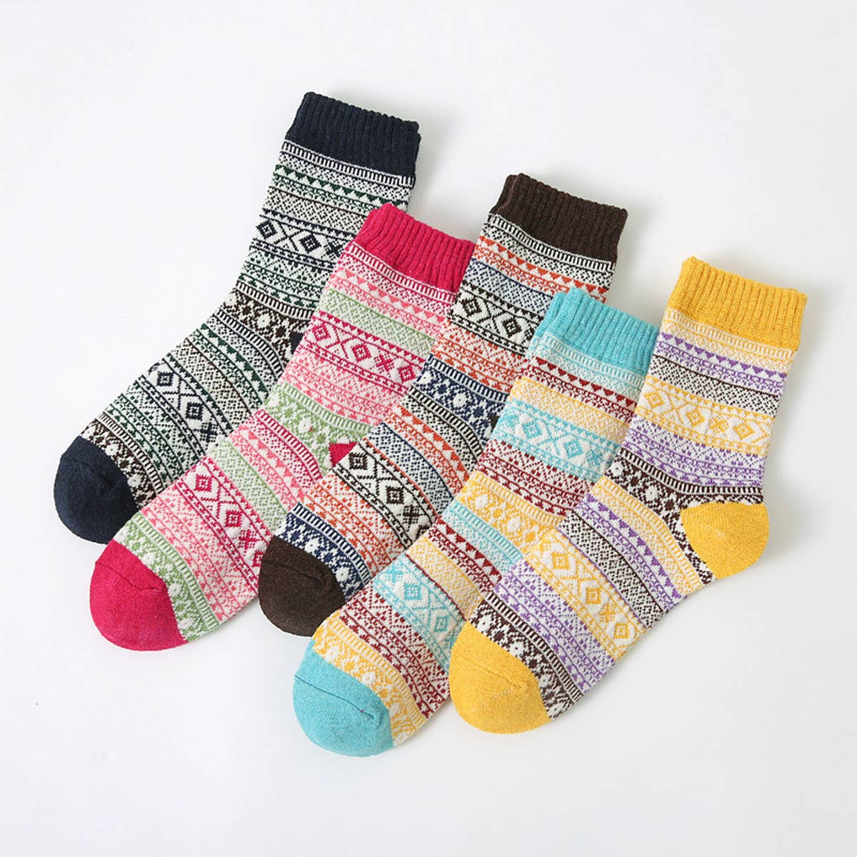 5PR SET RETRO ETHNIC STYLE SOCKS FOR MEN WINTER_CWMS0680