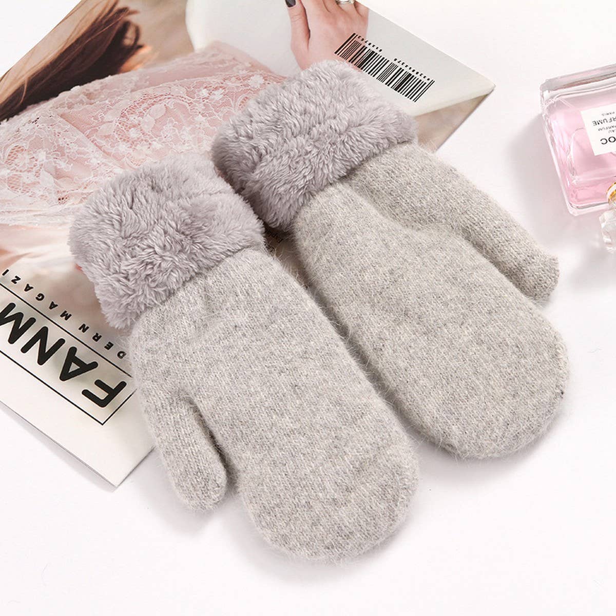 CUTE BUNNY FUR MITTENS WARM DOUBLE FLEECE_CWAG0250