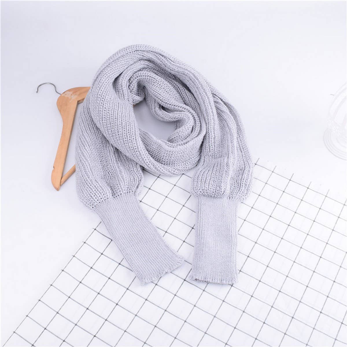 Cwasc1794_Elongated Solid Color Knitted Scarf With Sleeves