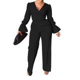 Two-Piece V-Neck Flared Sleeve Top Wide-Leg Pants