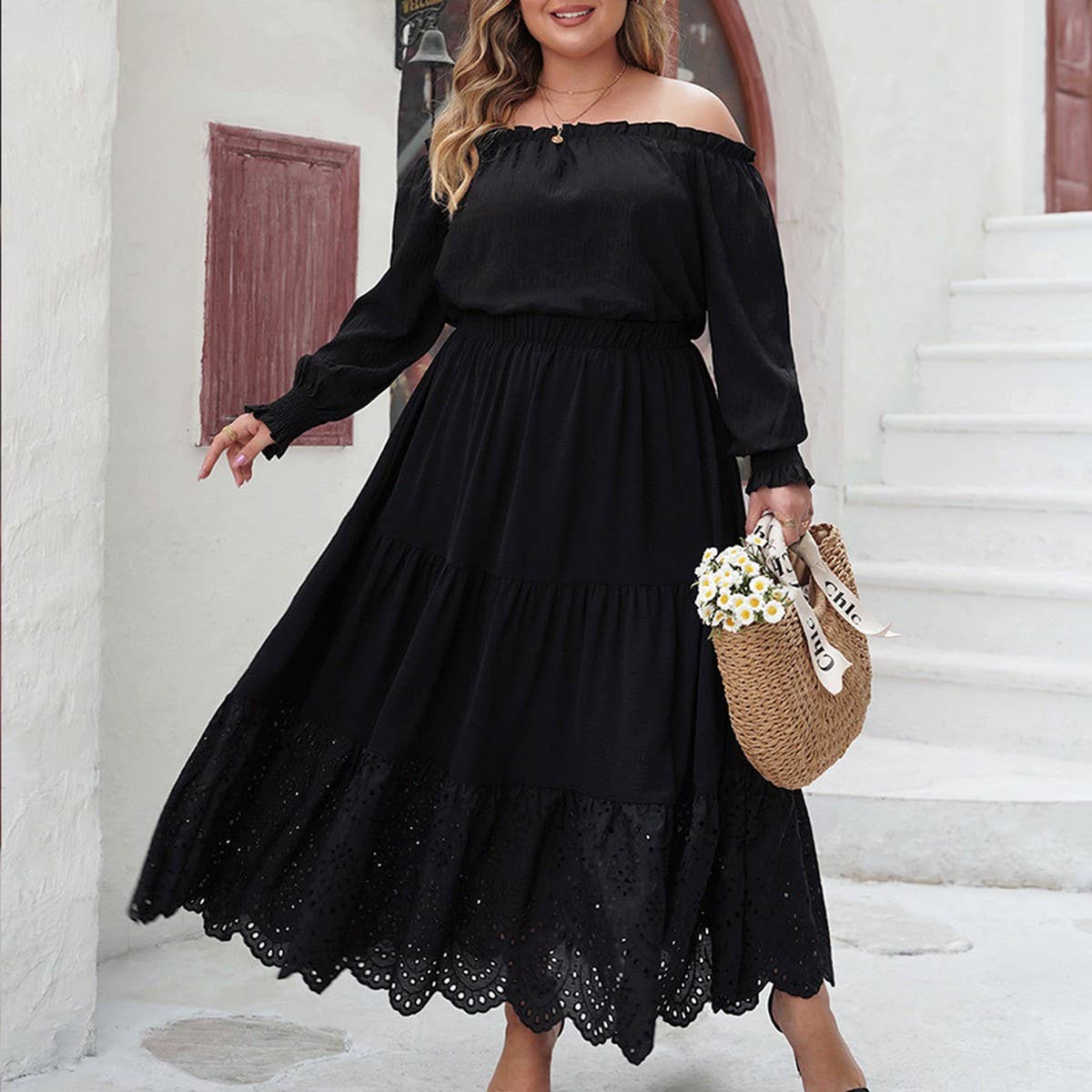 Solid Color Fashion Plus-Size Hollow Out Skirt