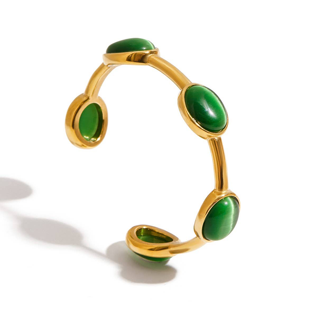 LUXURY 18K GOLD GREEN OVAL NATURAL STONE CUFF_CWAJE4816