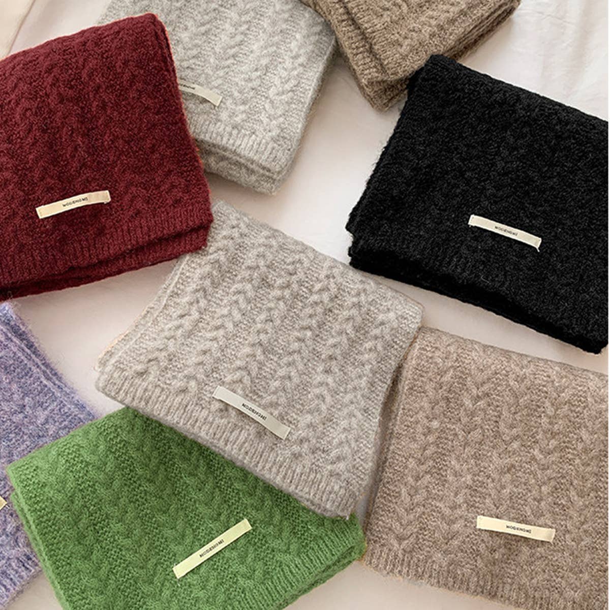 Avocado Green Wool Cable Knit Winter Scarf_Cwasc03813