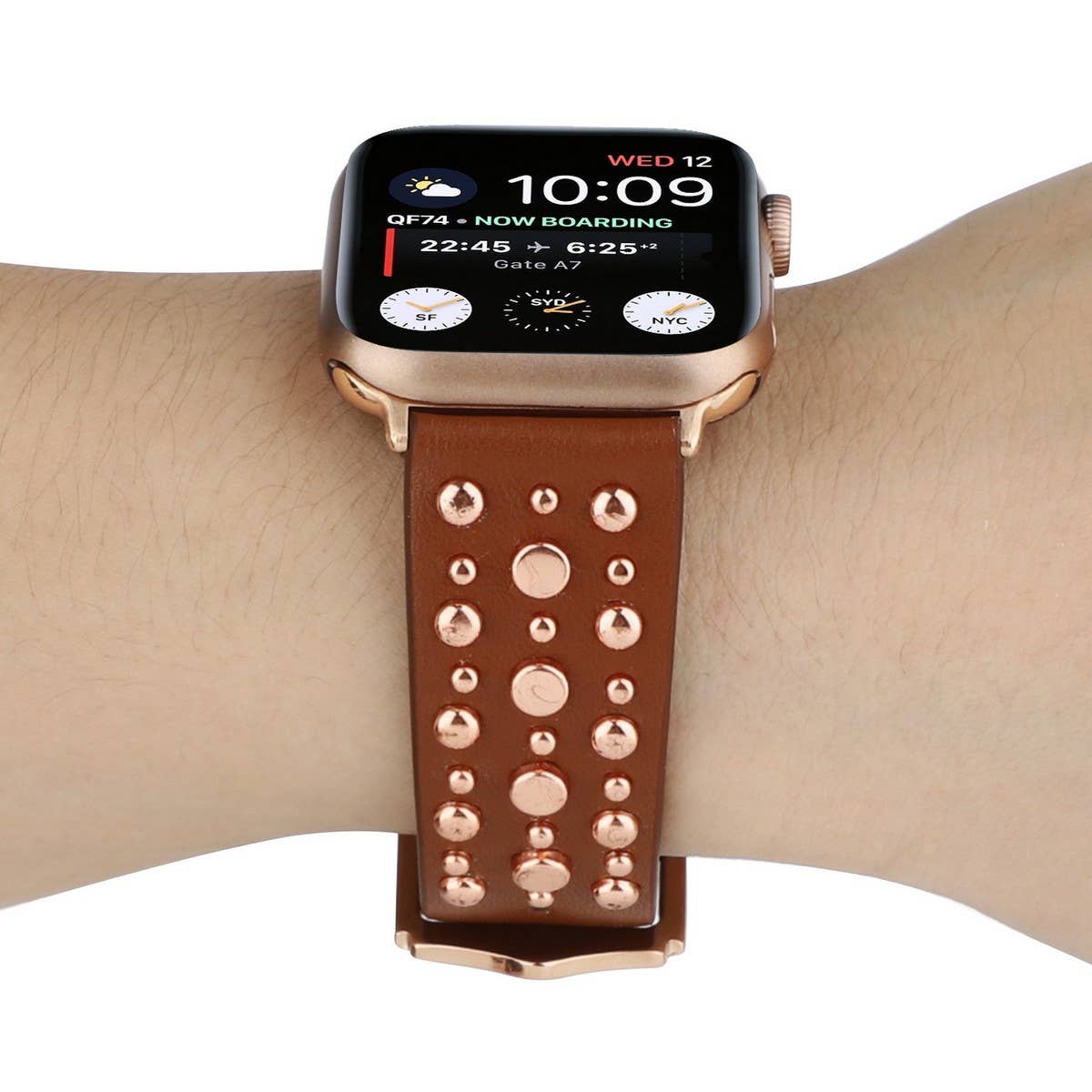 IWATCH9 1IWATCH8 GOLD RIVET GENUINE LEATHER STRAP_CWWW0078