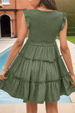 Solid Color V Neck Ruffled Dress_Cwdsd2682