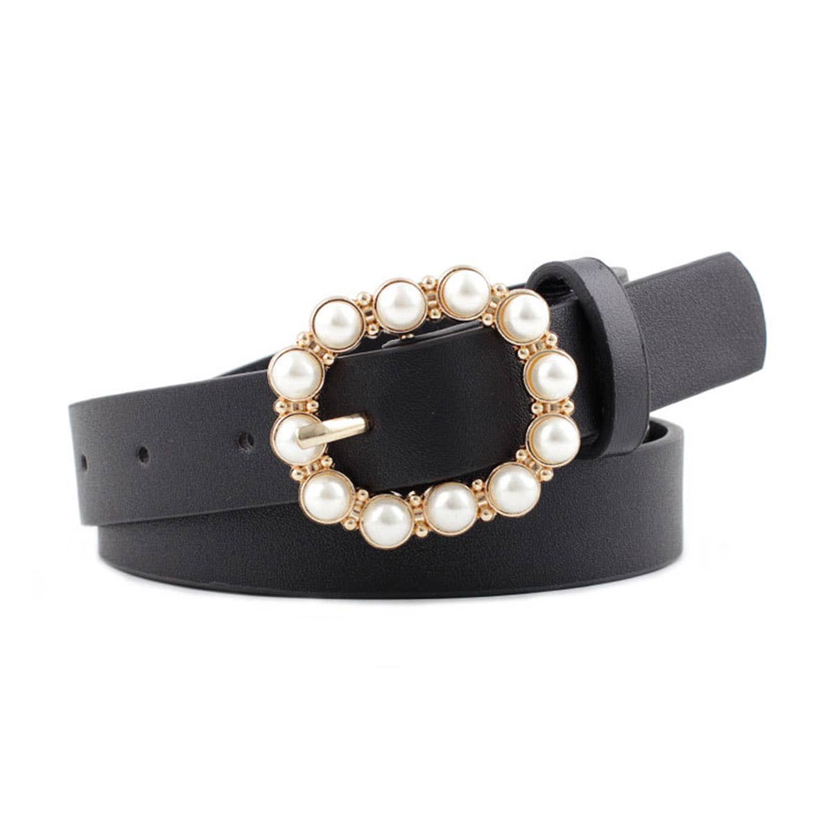 W 0.91"Pearl Buckle Slender Belt For Dresses_Cwabe0197