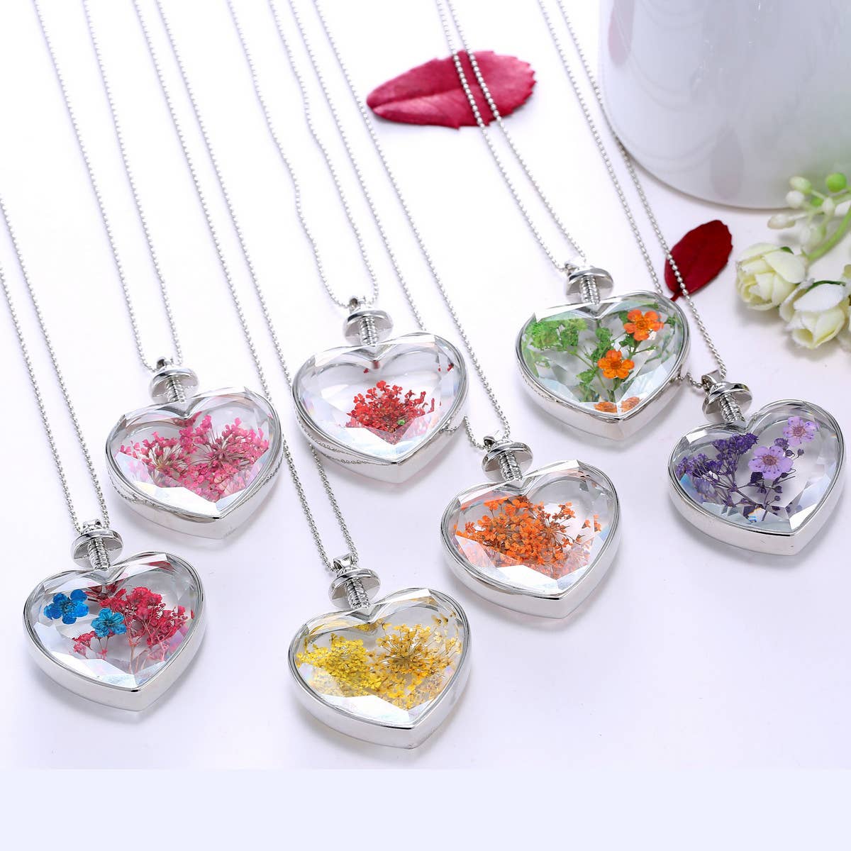 HEART CRYSTAL PLANT DRIED FLOWER NECKLACE_CWAJE2432