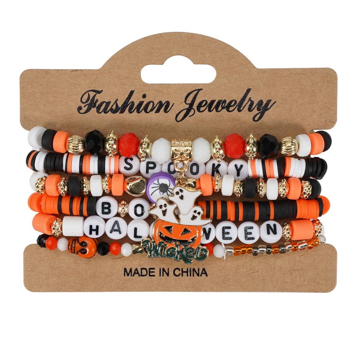 Halloween Pumpkin Ghost Beaded Bracelet_Cwaje05718