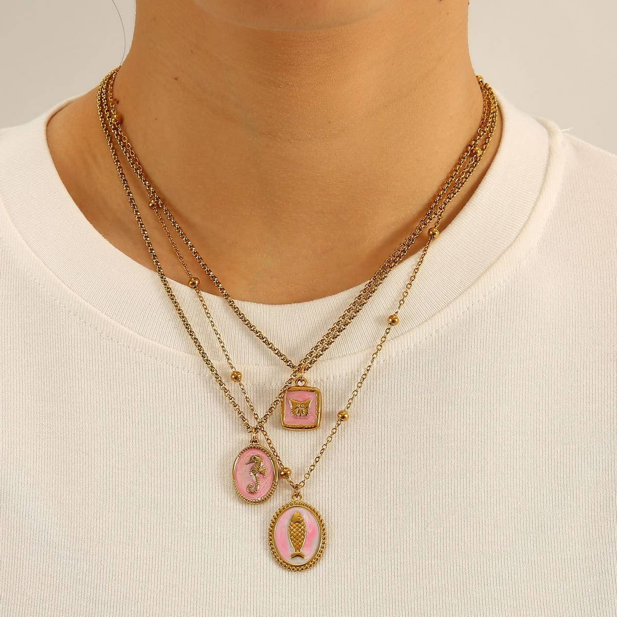 OCEAN STYLE STEEL NECKLACE WITH SHELL FISH_CWMM8834