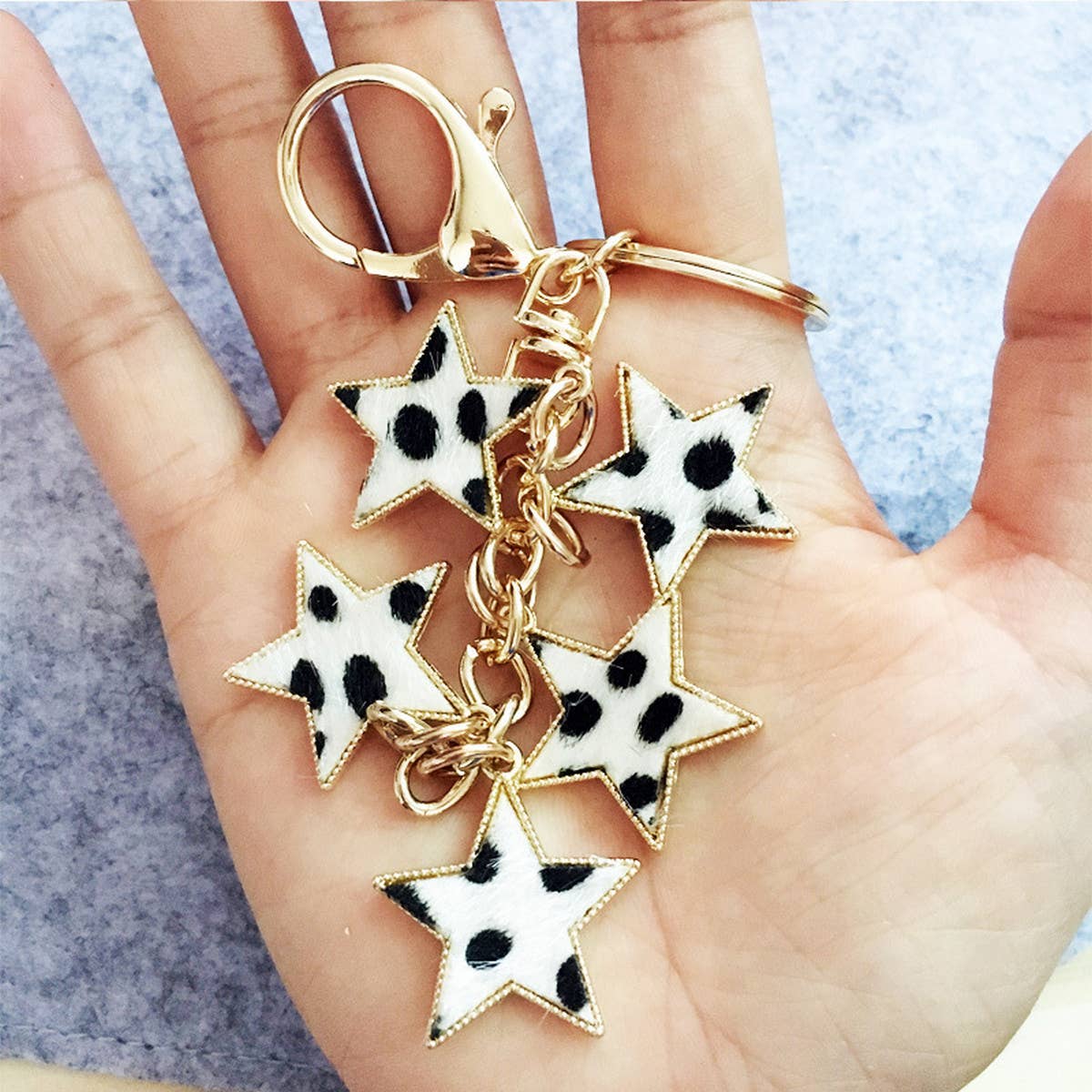 NEW LEOPARD PRINT FIVE POINTED STAR KEYCHAIN_CWMM1319