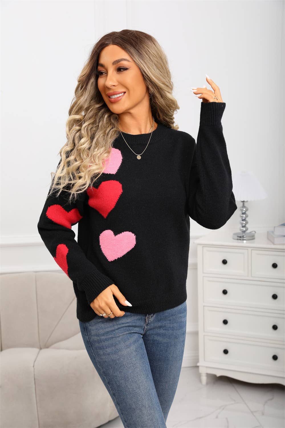 Valentines Day Jacquard Round-Neck Sweater