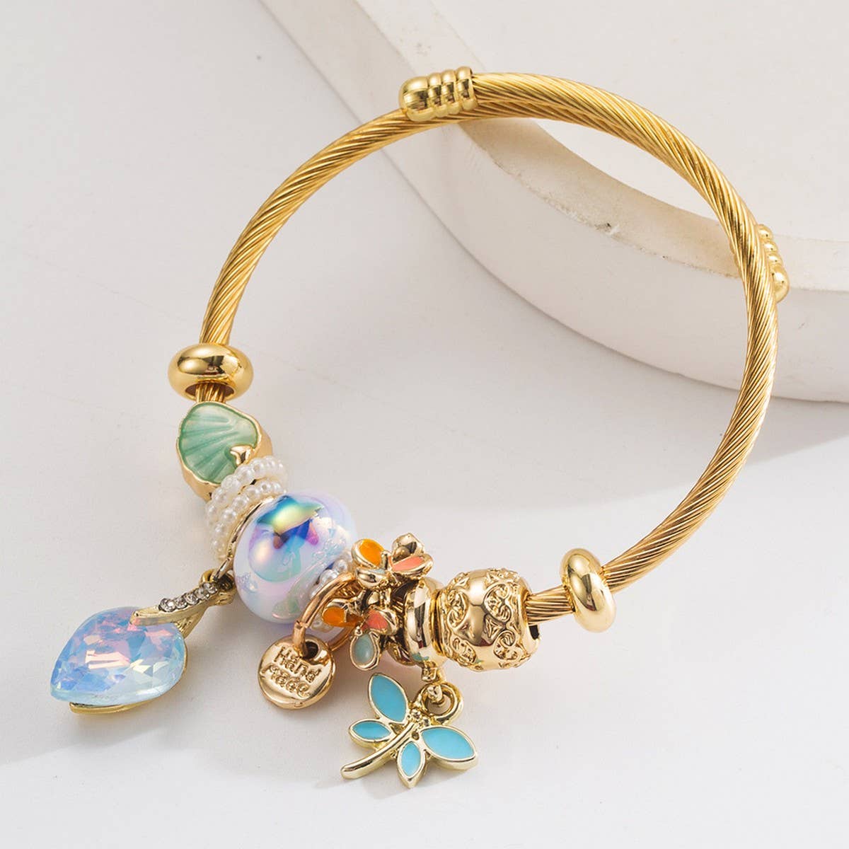 PERSONALIZED LETTER DRAGONFLY CHARM BRACELET_CWMM8603