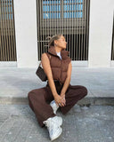 Solid-Color Short Zipper Stand-Up Collar Vest