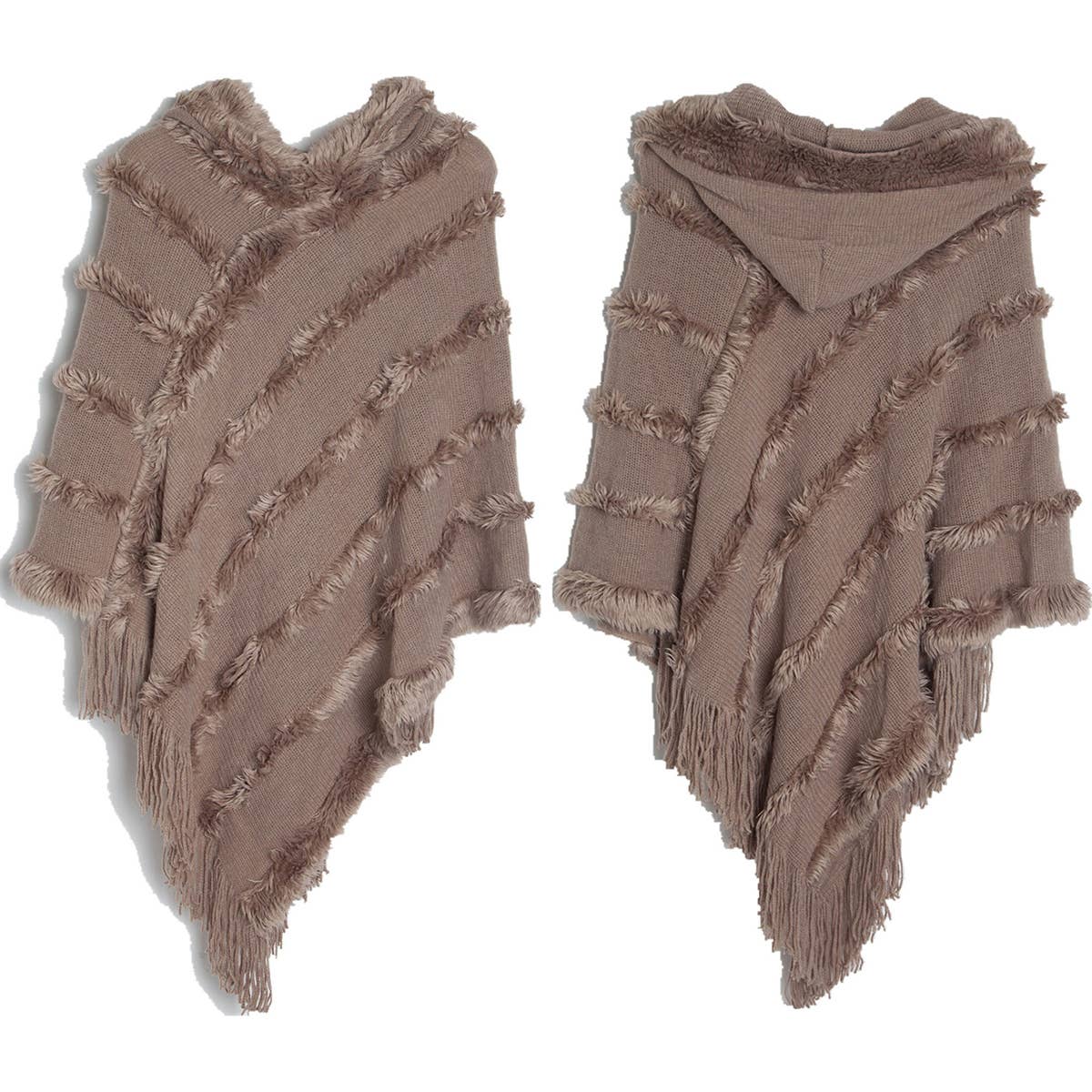 HOODED CAPE WITH FRINGED HEM SCARVES_CWASC0118