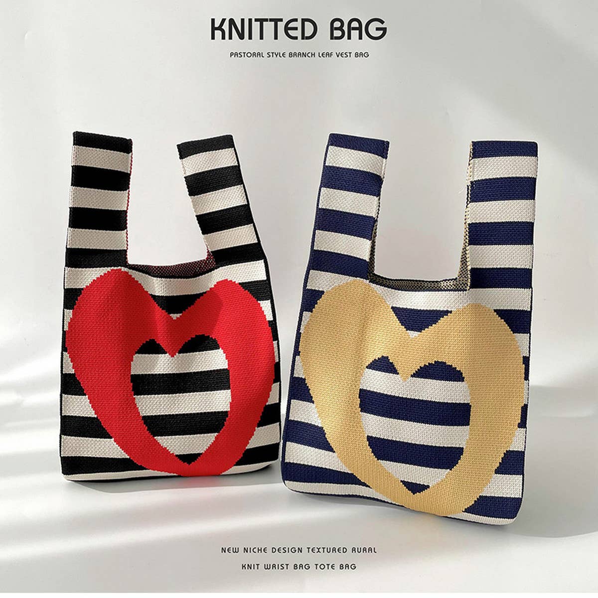 STRIPED LOVE KNITTED SHOULDER TOTE BAG_CWAB1514
