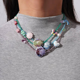Unique Boho Glass Shell And Crystal Necklace_Cwmm7541