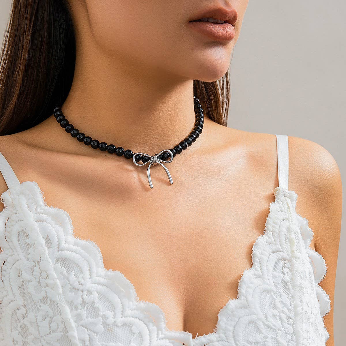 HOT SELLING BLACK BOW BEADED NECKLACE_CWAJE1171