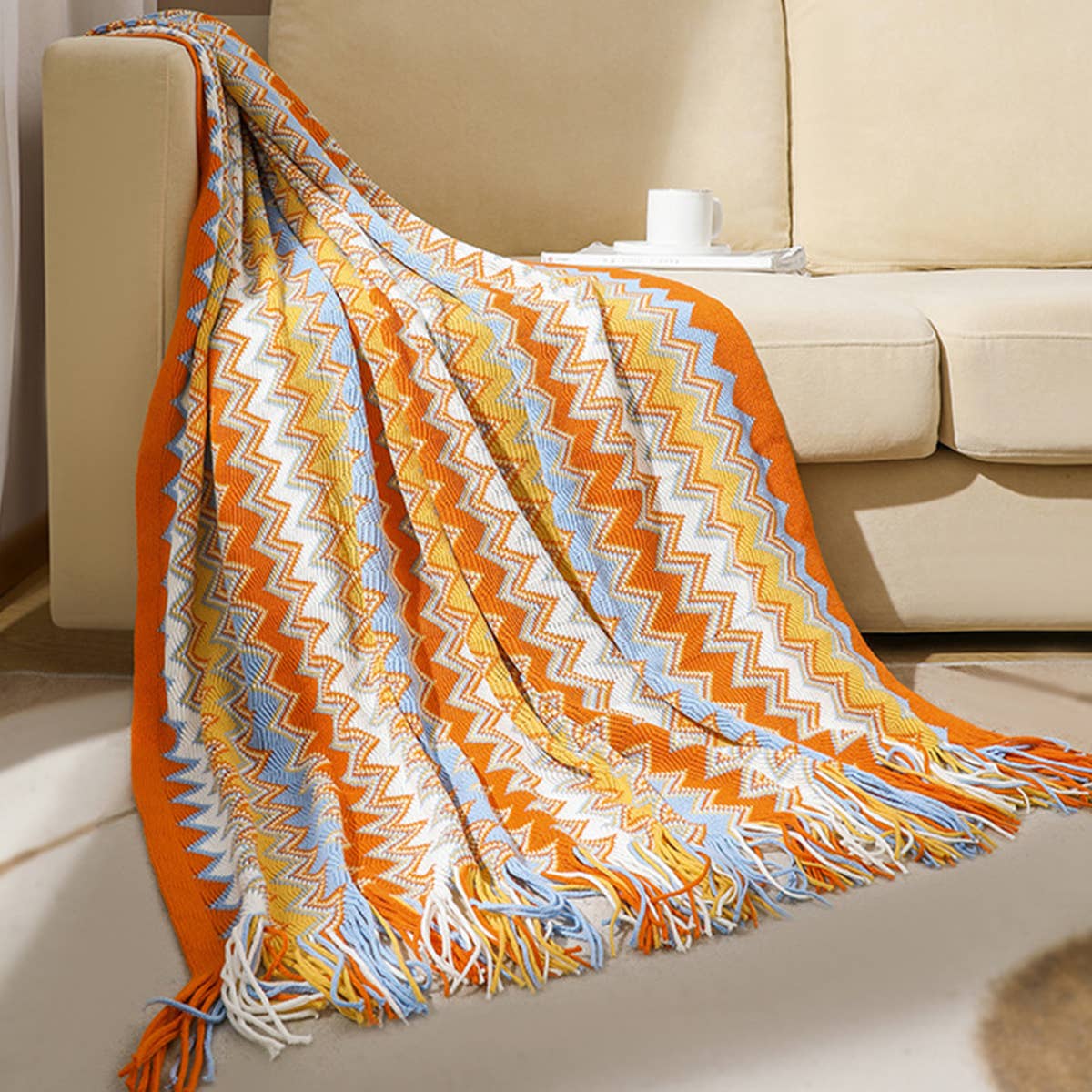 KNITTED STRIPED SOFA BLANKET BLANKET_CWMM0185