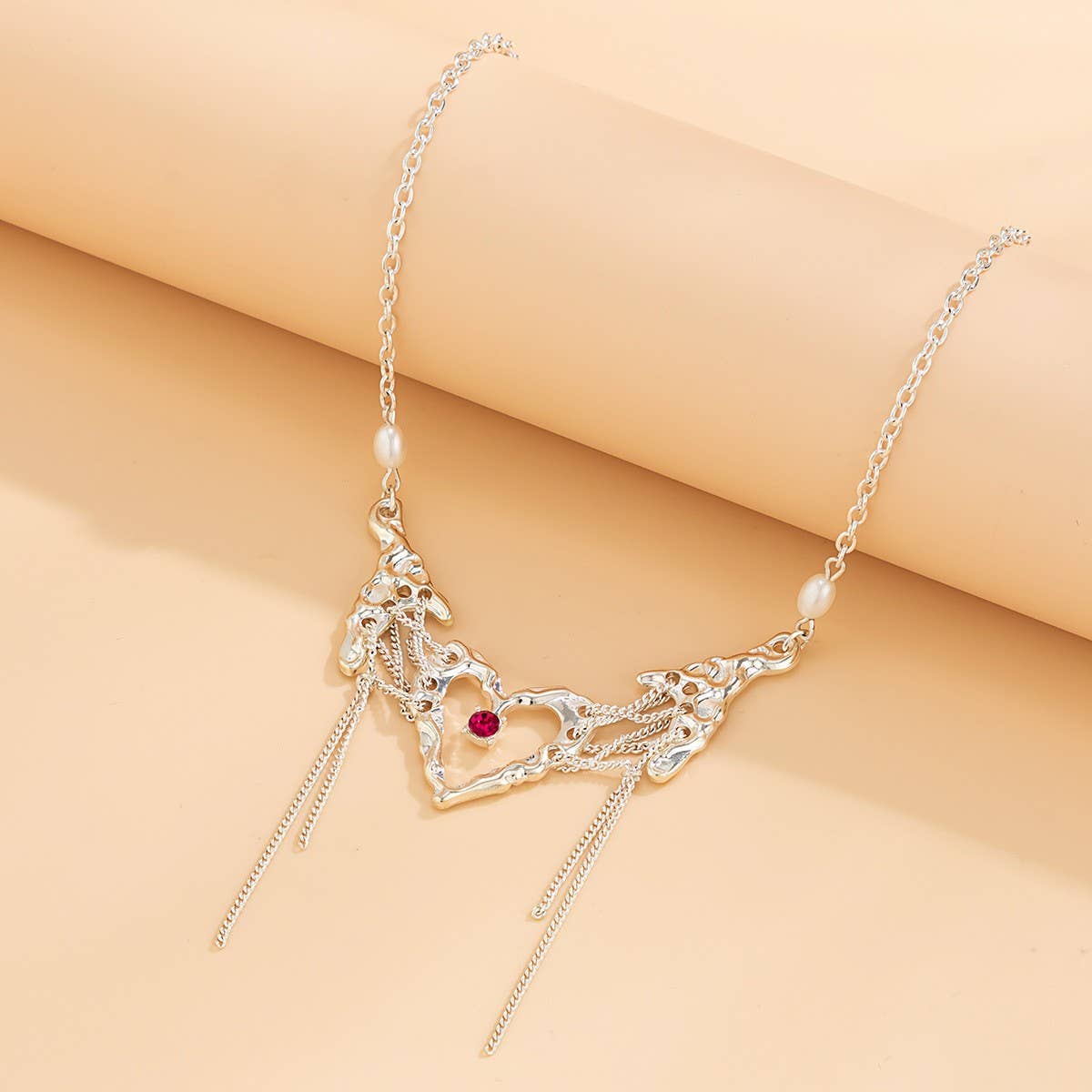 HEART TASSEL PERSONALIZED RHINESTONE NECKLACE_CWAJE1927