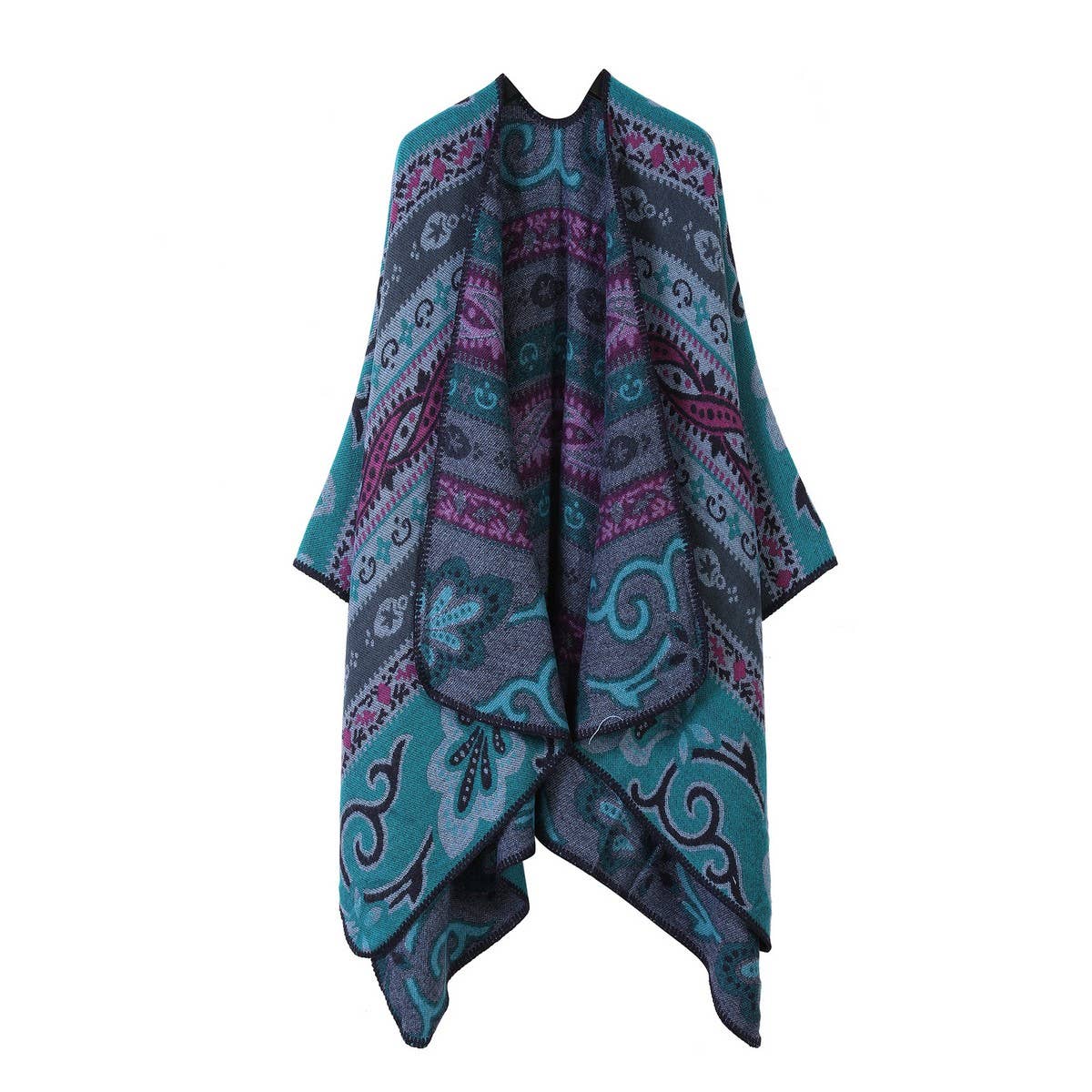 SHAWL FAUX CASHMERE JACQUARD SLIT CAPE SCARF_CWASC2231