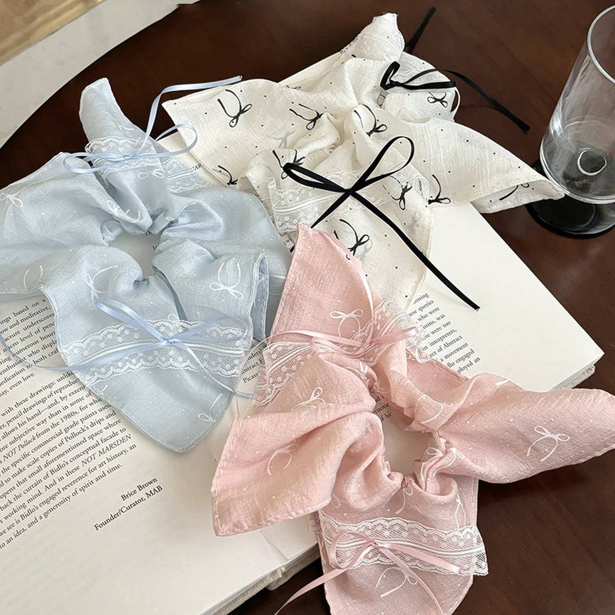 LACE BOW SCARF SCRUNCHIE ELEGANT HAIR TIE_CWAHA5514