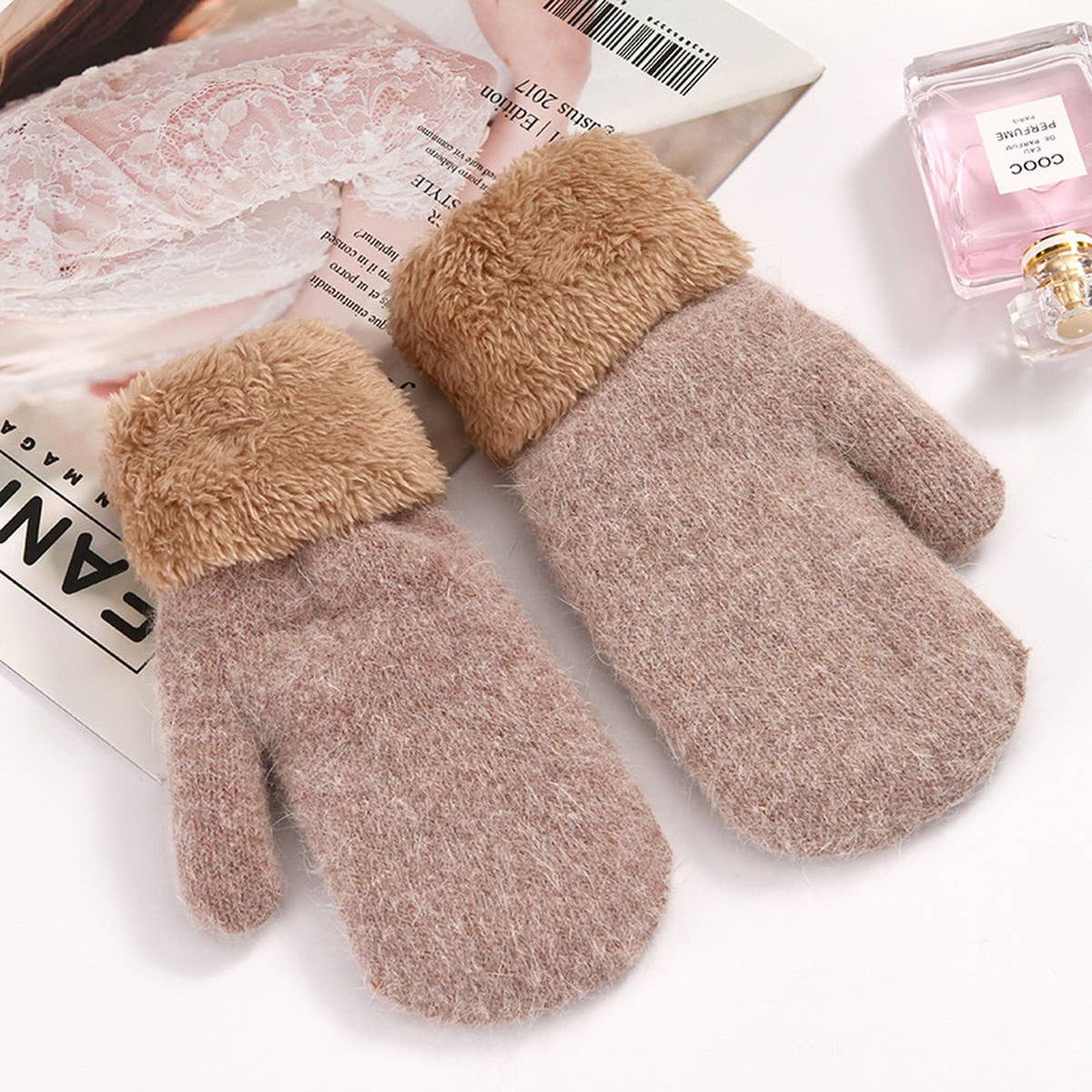 CUTE BUNNY FUR MITTENS WARM DOUBLE FLEECE_CWAG0250