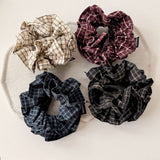 Double Plaid Scrunchie Retro Low Pony Hair Tie_Cwaha07982