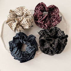 Double Plaid Scrunchie Retro Low Pony Hair Tie_Cwaha07982