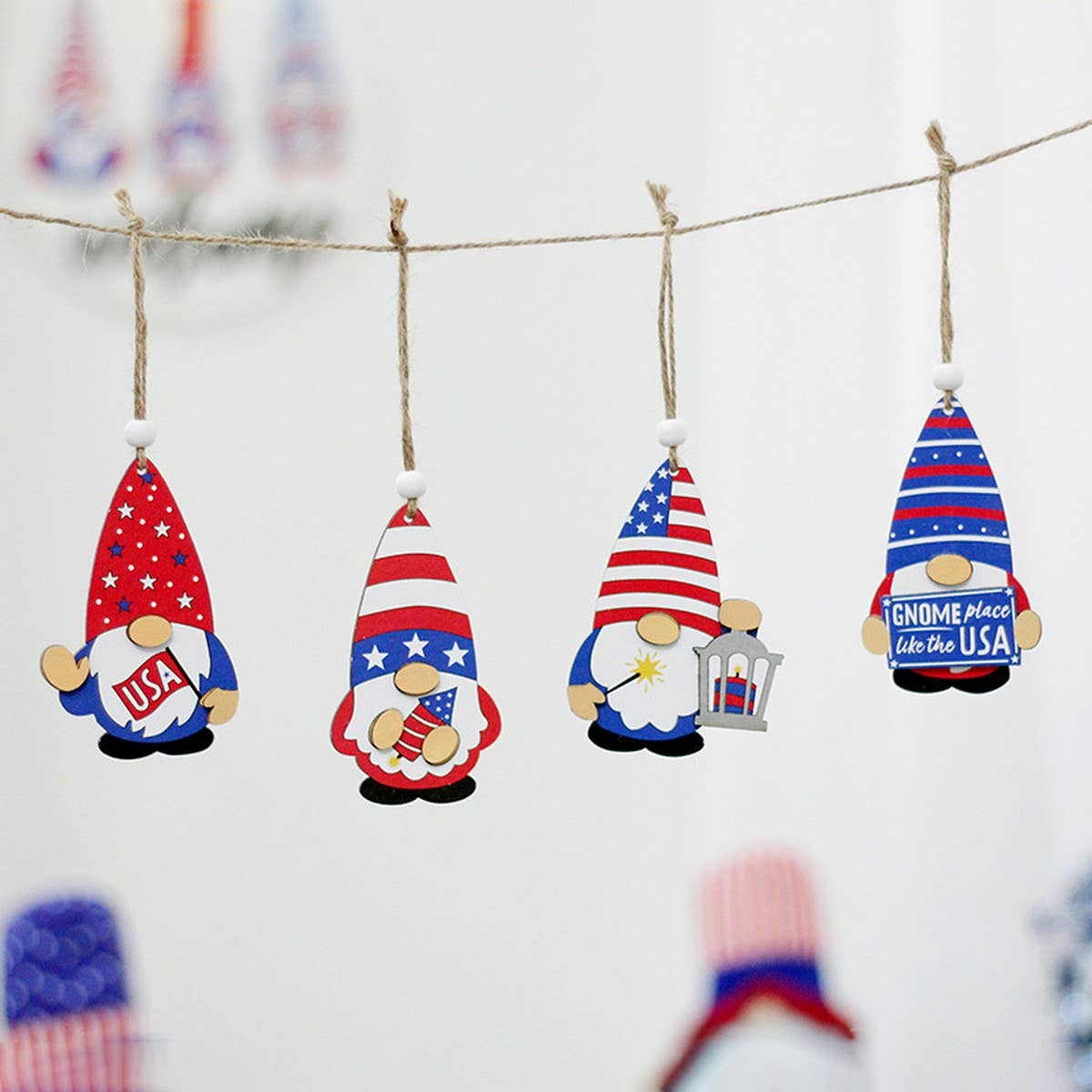 Us Flag Faceless Gnome Wooden Hanging Decor_Cwaje05407