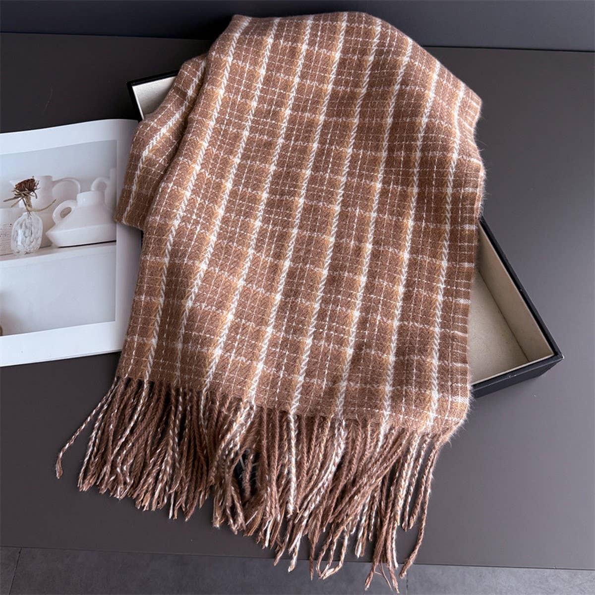 Vintage Plaid Winter Cashmere Feel Tassel Scarf_Cwasc03259