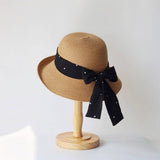 SUMMER WOMENS POLKA DOT BOW STRAW HAT_CWAH3504