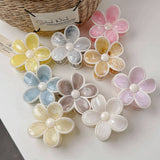 Cream Floral Claw Clip High Ponytail Hair Grip_Cwaha08257