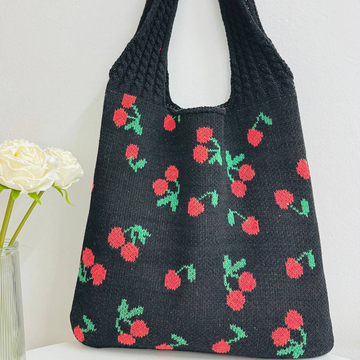Cwab5062_Large Capacity Knitted Bow Woven Tote Bag